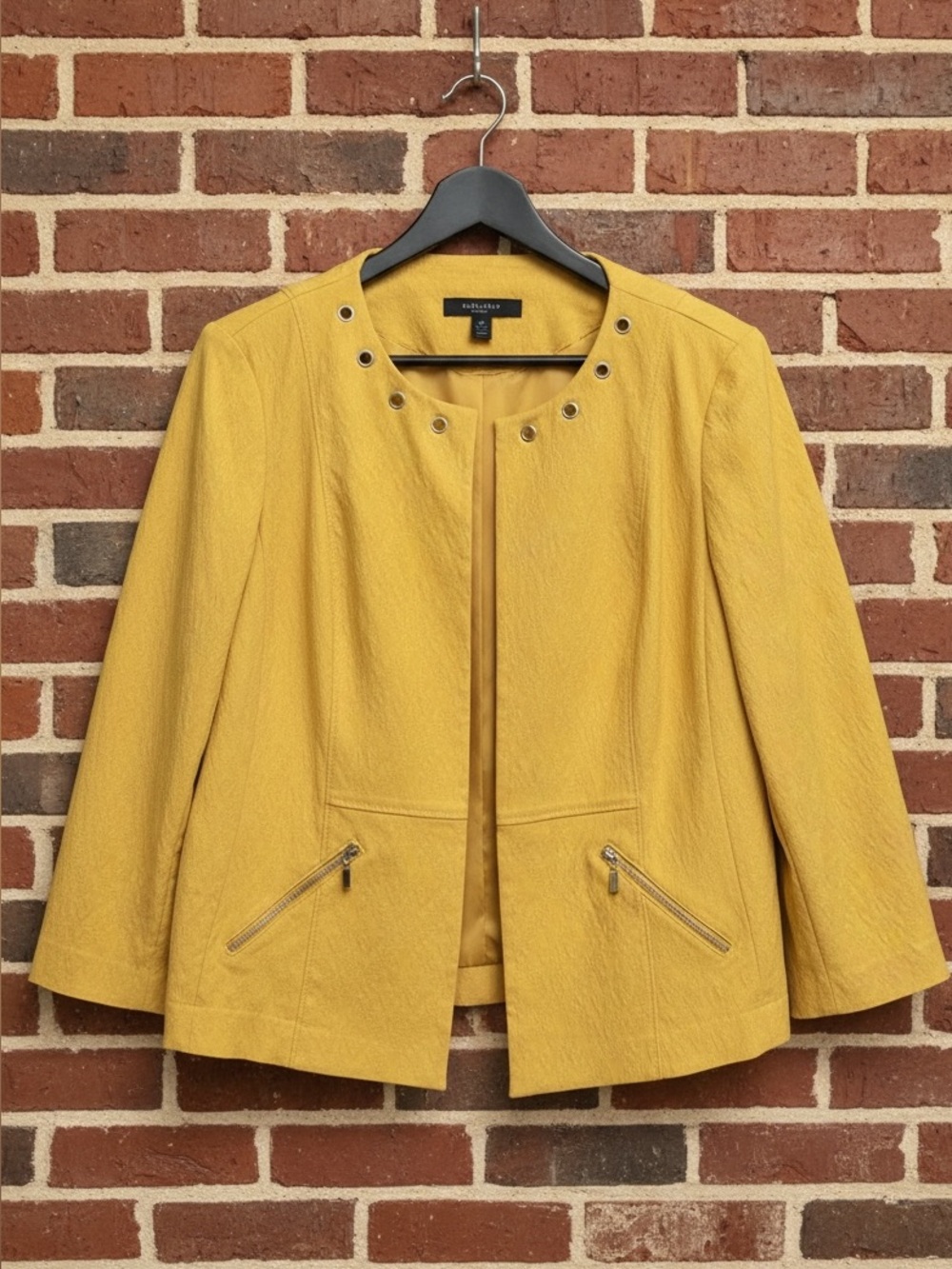 Laura Plus Daffodil Collarless Stretch Jacket Zipper Pockets 16P